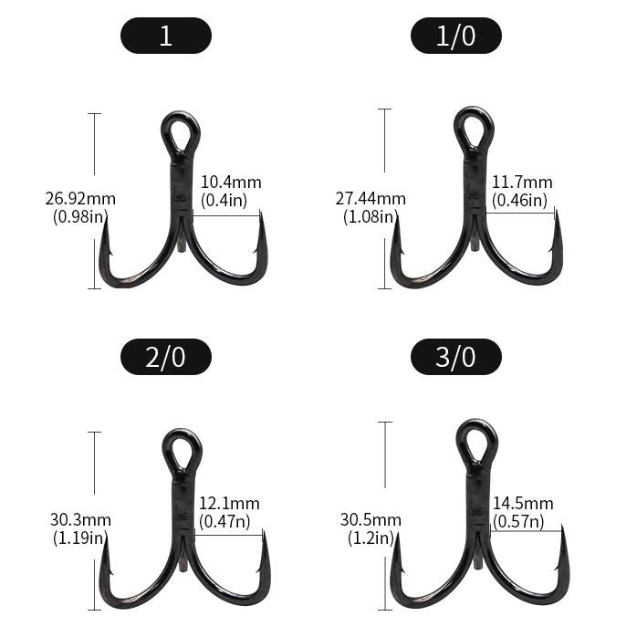 50pcs 4X strength black treble hook